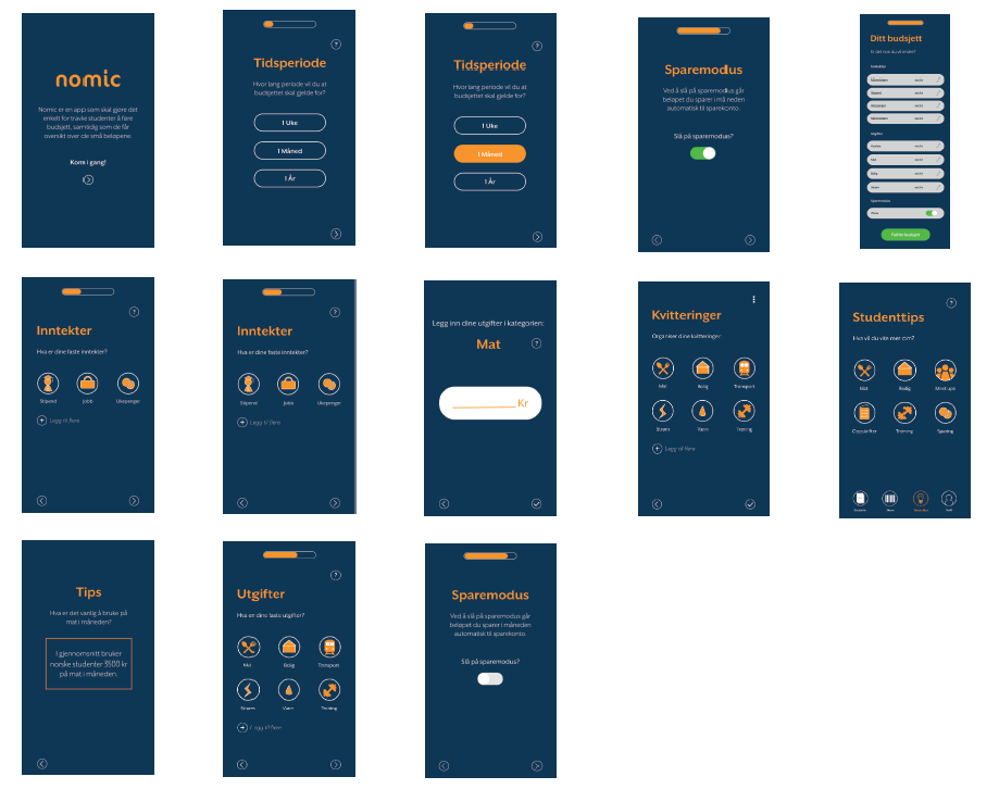 Group prototype screens, blue and orange