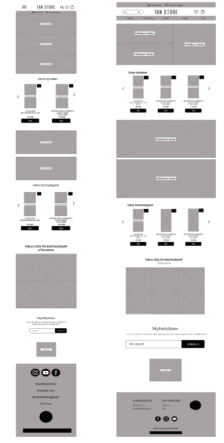 Grayscale wireframe of the homepage on desktop